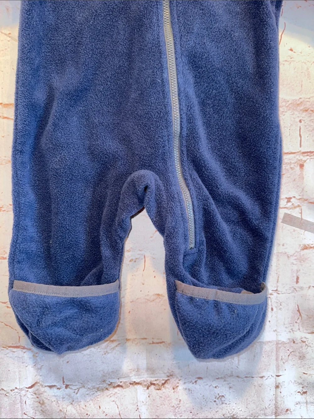 Columbia Dark Navy Fleece Hooded Baby Footie Bear Ears bunting full zip 3 6 mo